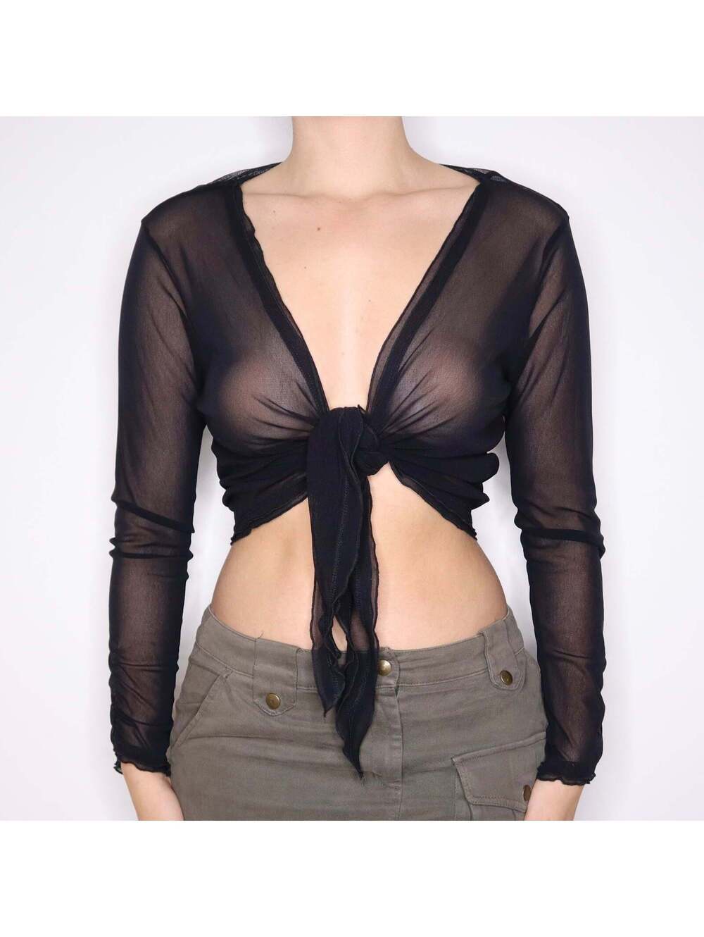 90s Italian Black Mesh Tie Up Top (L/XL)